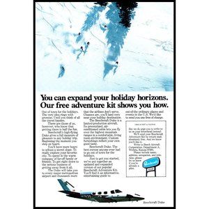 1976 Beechcraft Duke Private Plane Vintage Print Ad Powder Skiing Ski Wall Art